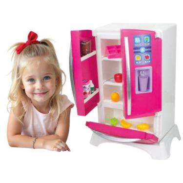 Imagem de Geladeira Brinquedo Rosa Infantil Cozinha Divertida Kids - LUA DE CRIS