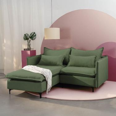 Imagem de Sofá Modular 2 Lugares com Chaise e Pé Metal Sôma Cabecasa Madeiramadeira Verde
