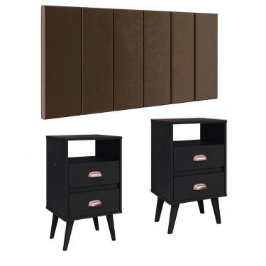 Imagem de Cabeceira Suspensa Painel Encosto Cama 1,40 Julia Kit 2 Mesa Apoio Canto Gaveta Nicho Organizador Classic New Decoração Quarto Casal-RPM