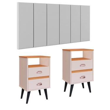 Imagem de Cabeceira Suspensa Painel Encosto Cama 1,40 Julia Kit 2 Mesa Apoio Canto Gaveta Nicho Organizador Classic New Decoração Quarto Casal-RPM