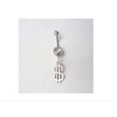Imagem de Piercing Umbigo Cifrão Sorte Dinheiro Haste Em Aço Cirúrgico