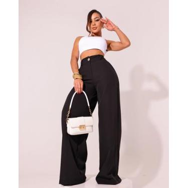 Imagem de Calça pantalona social alfaiataria premium cintura alta casual moda el