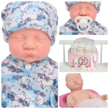 Imagem de Boneca Reborn Menina Carequinha Olho Fechado Bolsa Itens - Cegonha Reb