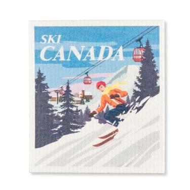 Imagem de Abbott Collection Graphic Ski Canada Pano de prato sueco - celulose/algodão, marfim/azul (17 x 20 cm C)