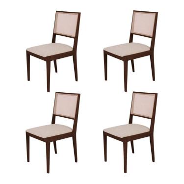 Imagem de Conjunto com 4 Cadeiras de Jantar Estofada Suellen Castanho Linho Bege