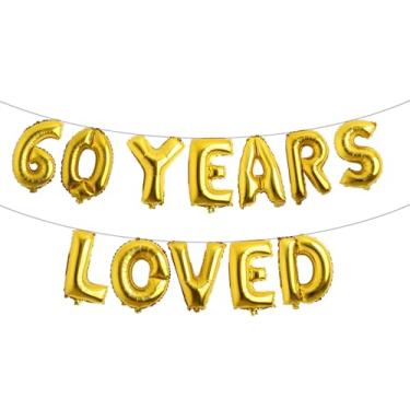 Imagem de Faixa de balão amada por 60 anos, guirlandas de glitter multicoloridas para artigos de decoração de festa de aniversário de 60 anos/aniversário de casamento (60 anos amados ouro)