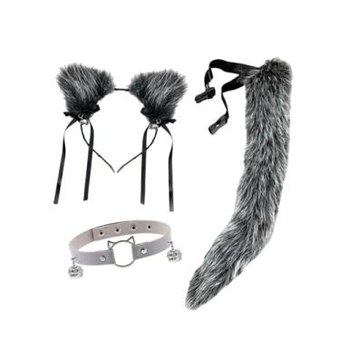 Imagem de Vaveren Conjunto de 3 peças de orelhas e rabo de gato, acessórios para fotos para baile de máscaras, fantasia de Natal, Cinza Brilhante