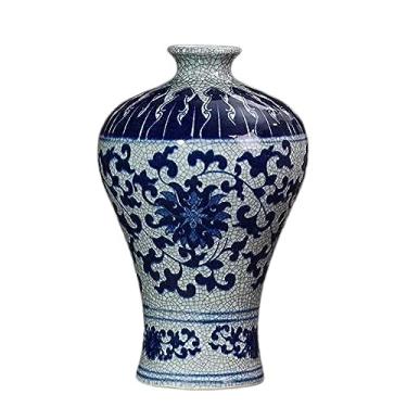Imagem de AKALNNB Vasos de porcelana azul e branco, vaso criativo, cerâmica, vasos de porcelana azul e branco antigo, rachadura de flor, novas decorações chinesas para sala de estar, vasos de flores para casa