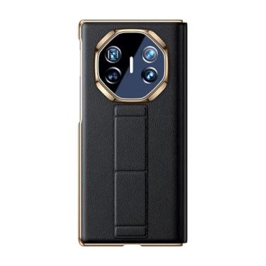 Imagem de LYJSMGZ Capa de couro para Huawei Mate XT, pulseira magnética galvanizada escalável com capa de suporte, função de visualização de janela, flip à prova de choque, capa de negócios, preta, Mate XT