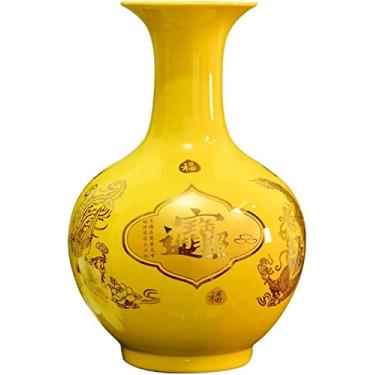 Imagem de Vaso de flores, vaso de cerâmica, vasos decorativos de porcelana amarela grande de 35 cm, decoração de casamento, decoração de casamento, arranjo de flores, vaso de flores, decoração de mesa