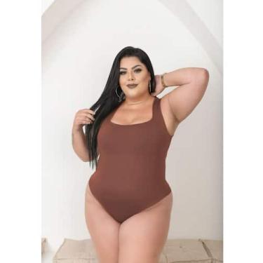 Imagem de Body Plus Size Regata Decote Quadrado com Fecho - luh may, Marrom, G2