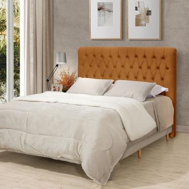 Imagem de Cabeceira Estofada Inca Queen Para Cama Box Madeira MDF Veludo Terracota Villa Casa Decor