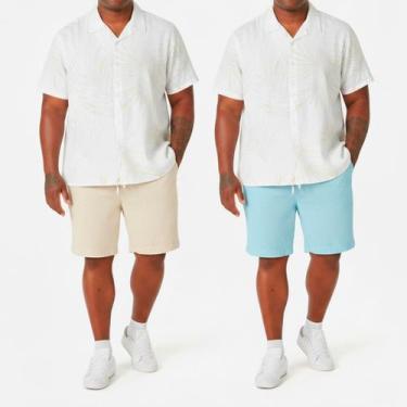 Imagem de Kit 2 Bermuda Plus Size Linho Masculina Mauricinho Casual G1 ao G4 Cur