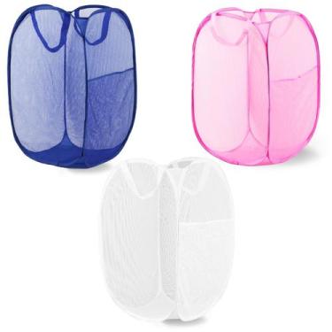 Imagem de Cesto de roupa suja LXLOVESM Dobrável de Malha Dobrável, Pacote com 3