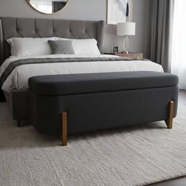 Imagem de Banco Baú Organizador Estofado Orgânico Milão Peseira 1,40 Bouclê CInza Escuro - Montanari`s Decor