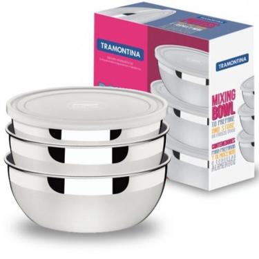 Imagem de Jogo de Potes Tramontina Freezinox em Aço Inox com Tampa Plastica 3 Peças