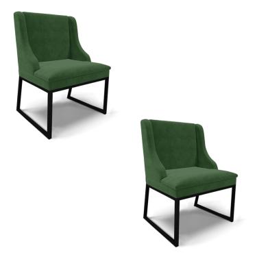 Imagem de Cadeira Sala de Jantar Industrial Preto Kit 2 Liz Suede Verde D03 - D'Rossi