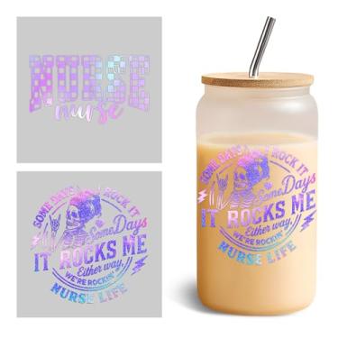 Imagem de VIANGOZA Conjunto de 2 peças Some Days I Rock It Some Days It Rocks Me UV DTF Cup Wraps for 473.6 g Glass Nurse Life Cold Transfer Adesivos, Vinil de Amamentação Maternidade Impermeável Esfregar em