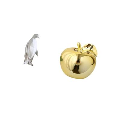 Imagem de Fenteer Escultura de Pinguim de Fruta, Estatueta de Resina de Cerâmica, Artesanato Colecionável, Ornamento Decorativo, Estátua de Animal para Inauguração de C