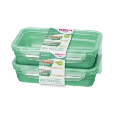 Imagem de Conjunto Kit 2 Potes Marmita Verde Menta Hermético 730/820Ml - Sanremo