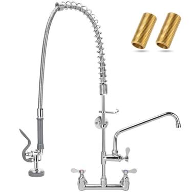 Imagem de Torneira comercial de 91 cm de altura com pulverizador, torneira de pia comercial, centro ajustável de 30 cm e bico giratório adicional de 20 cm, torneira de pia de cozinha de montagem na parede para