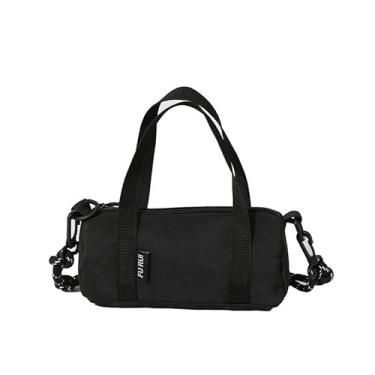 Imagem de Sacola feminina para mulheres, bolsas transversais modernas, pacote cilíndrico, bolsas de ombro com mensageiros de nylon, Preto, Medium