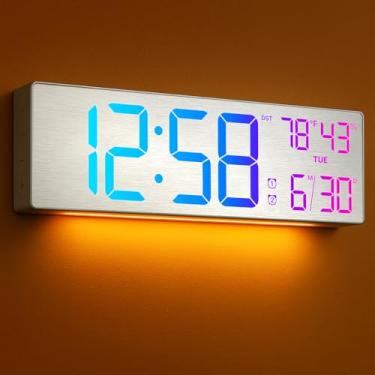 Imagem de MASHI Relógio de parede digital grande de 47 cm com controle remoto, alarme duplo com tela de LED grande, brilho ajustável, horário de verão, data semana, temperatura para sala de estar, quarto