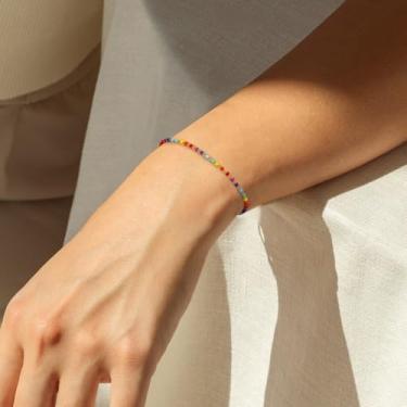 Imagem de Pulseiras de contas coloridas banhadas a ouro 14 k sem manchas para mulheres delicadas para uso diário, Medium, Latão, Sem Pedra Preciosa