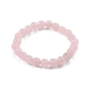 Imagem de 10 pulseiras elásticas de quartzo rosa natural de 8 mm para mulheres e homens, joias de Natal, aniversário, ano novo, diâmetro interno: 5,5 ~ 6 cm
