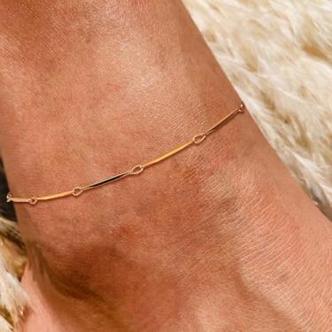 Imagem de Tornozeleira dourada feminina fina com corrente de semente de melão