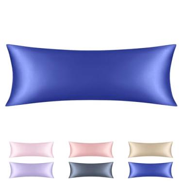 Imagem de Conjunto de 2 fronhas de cetim para cabelo e pele, fronha de cetim macio e sedoso para cabelo feminino, fronhas de seda, fronha de cetim de seda com fecho de envelope (azul marinho, 51 x 137 cm)