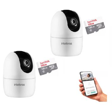 Imagem de Kit 2 Câmera Ip 360° Full Hd Im4 Mibo Intelbras + Sd 128gb Ultra