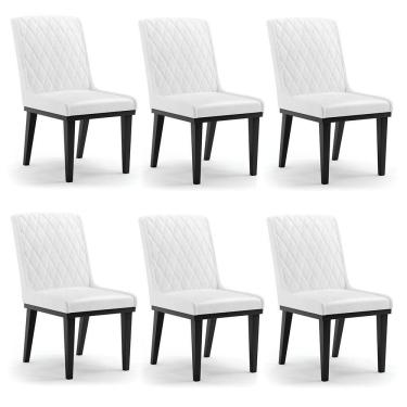 Imagem de Cadeira Sala De Jantar Base Madeira Preto Kit 6 Sofia Sintético Pu Branco D03 - D'rossi