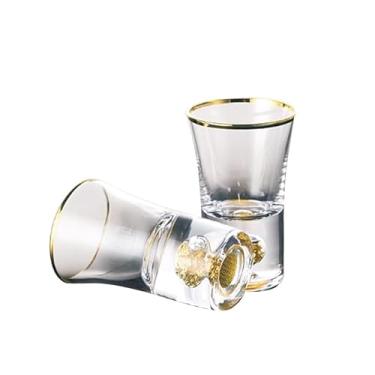 Imagem de Sihanoukville 6 peças de copos elegantes de cristal de 10 ml com flocos de ouro 24K - copos premium para uísque, tequila, vodka e festa de bar (2 peças de folha dourada)