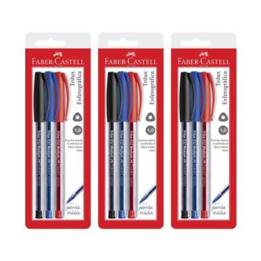 Imagem de Kit 9 Canetas Trilux Faber-Castell cores azul, preta e vermelha