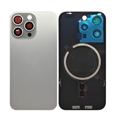 Imagem de 1 peça/lote de tampa de bateria de vidro para iPhone 15 Pro Max, capa traseira de substituição com peças pequenas placa de metal magnética para iPhone 15PM 2 em 1 capa traseira de vidro grande