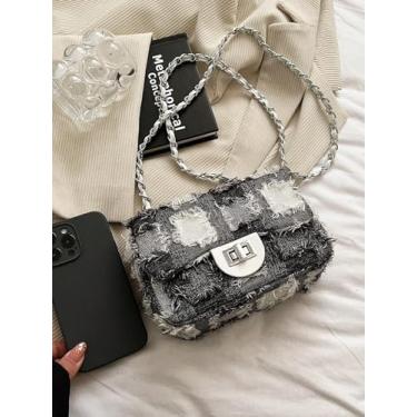 Imagem de Bolsas de ombro femininas xadrez bolsa tiracolo bolsa jeans envelhecida bolsa jeans, Preto, one_size, Bolsas de ombro femininas xadrez bolsa tiracolo bolsa jeans envelhecida bolsa jeans