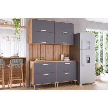 Imagem de Cozinha Completa Bella 5 Peças (2 Armários + 2 Balcões + 1 Painel Ripado) Freijo-titanium - Mgm
