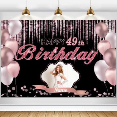 Imagem de Banner de decoração Decode Custom Rose Gold Feliz 49º aniversário - Di