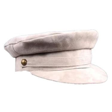 Imagem de Boinas de camurça masculinas/femininas chapéu de inverno nobuck de couro genuíno com cinto fivela dourada chapéus marinhos para estudantes, Bege, 56 58 cm