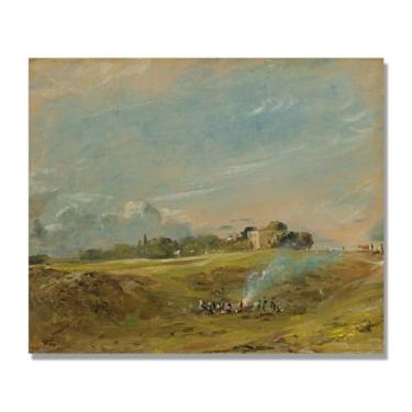 Imagem de NHLDZYH Arte de parede John Constable, (pessoas ao redor da fogueira), pôster de pinturas famosas, decoração de parede com impressão de imagem retrô de romantismo. Apenas tela 60 x 72 cm - 23,6 x 28,3