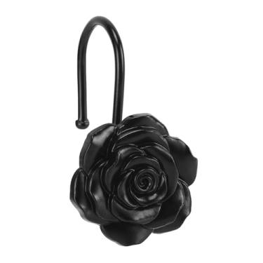 Imagem de Ganchos de cortina de metal rosa para chuveiro, ganchos resistentes à ferrugem para varões de cortina de chuveiro, conjunto de 12, design resistente de banheiro linda decoração (preto