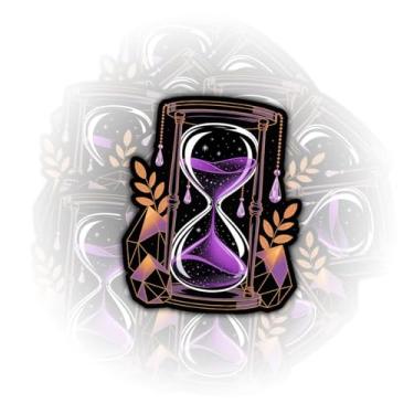 Imagem de Adesivo de ampulheta cósmica de 3 peças, decalque de vinil roxo com cristais e estrelas, adesivo de símbolo do tempo de fantasia mística para laptop, garrafa de água, carro, caderno, decoração de
