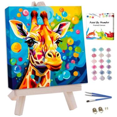 Imagem de JUJUHOOD Kit de pintura colorida de girafa por números para adultos iniciantes e crianças de 8 a 12 anos, pintura animal por número sem cavalete, tinta acílica por números para decoração de parede de