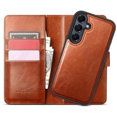 Imagem de DJBull Capa carteira destacável 2 em 1 para Samsung Galaxy A16 5G com bloqueio de RFID com suporte para cartão | Capa protetora de couro PU à prova de choque feminina masculina para Samsung A16 marrom
