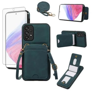 Imagem de Asuwish Capa de telefone para Samsung Galaxy A52/A52S 5G Capa carteira com protetor de tela de vidro temperado e alça de pulso transversal de couro flip porta-cartão celular A 52 S 4G G5 52A S52 52S