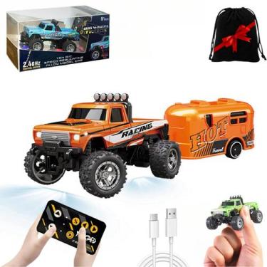 Imagem de Mini RC Monster Truck em escala 1/64 com luzes e controle remoto de 2,