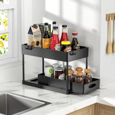 Imagem de Organizador Multiuso 2 Níveis, Metal Preto, 40x35x22cm, Bandeja Deslizante, Design Moderno para Cozinha e Banheiro, Montagem Sem Ferramentas