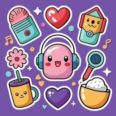 Imagem de Adesivos fofos Kawai para decoração infantil de parede e cadernos colorful personajes objetos lavável 30x30cm