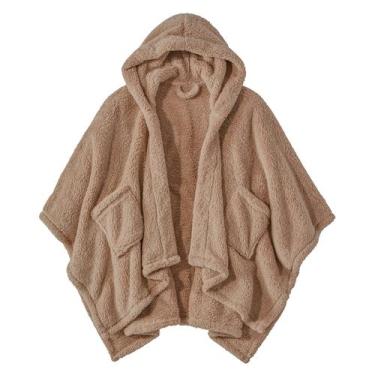 Imagem de Cobertor vestível Cubridge Sherpa Poncho para adultos marrom